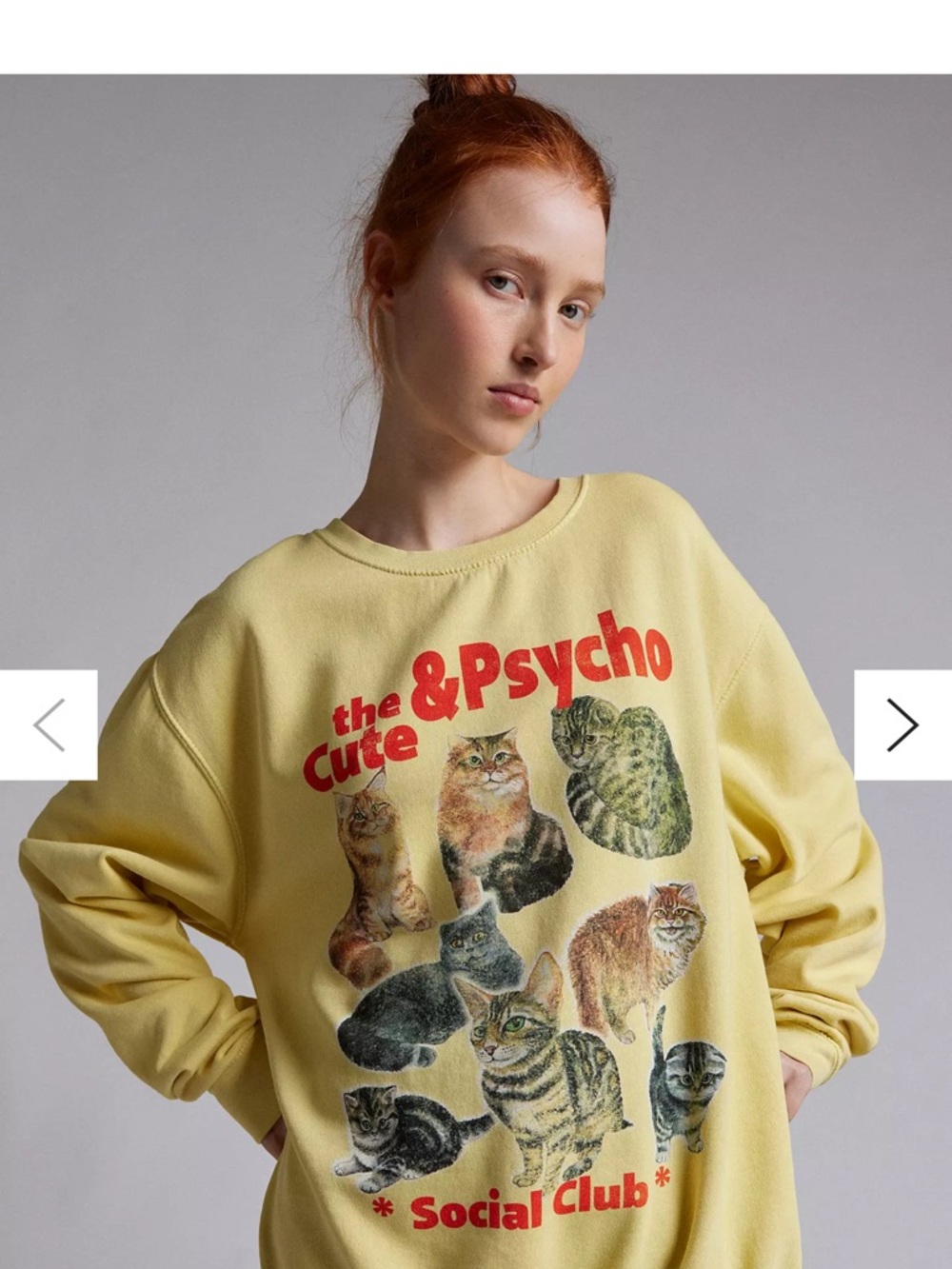 Urban Outfitters Yellow Cat Graphic Sweatshirt with Red Text S/M